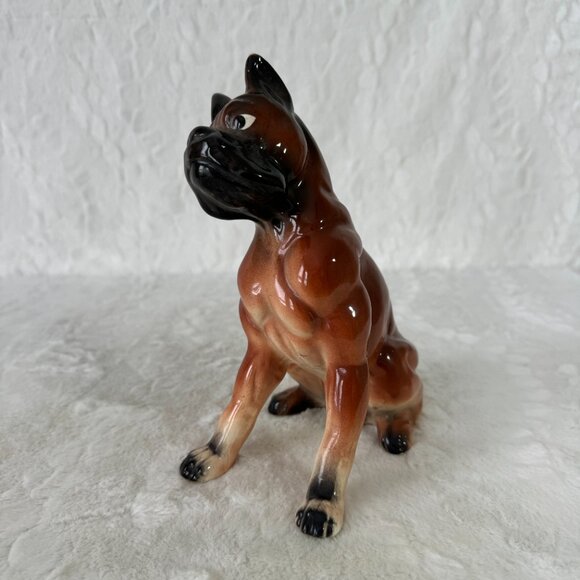 Vintage Boxer Dog Figure Ceramic Porcelain Sitting giving side eye glance - Picture 3 of 11